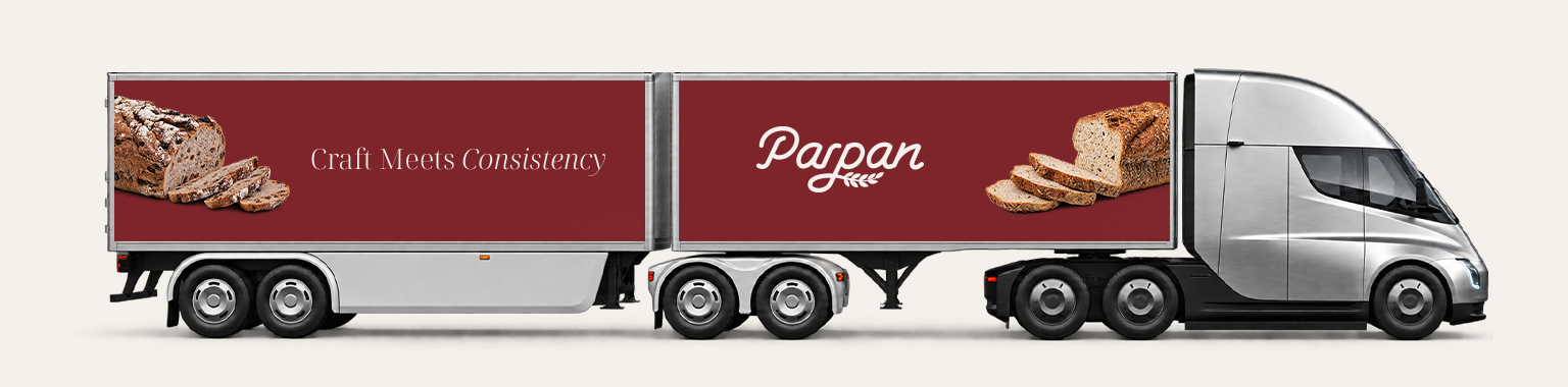 Red semi truck with double trailer